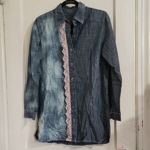 Chico's Blue Denim Shirt with Colorful Trim